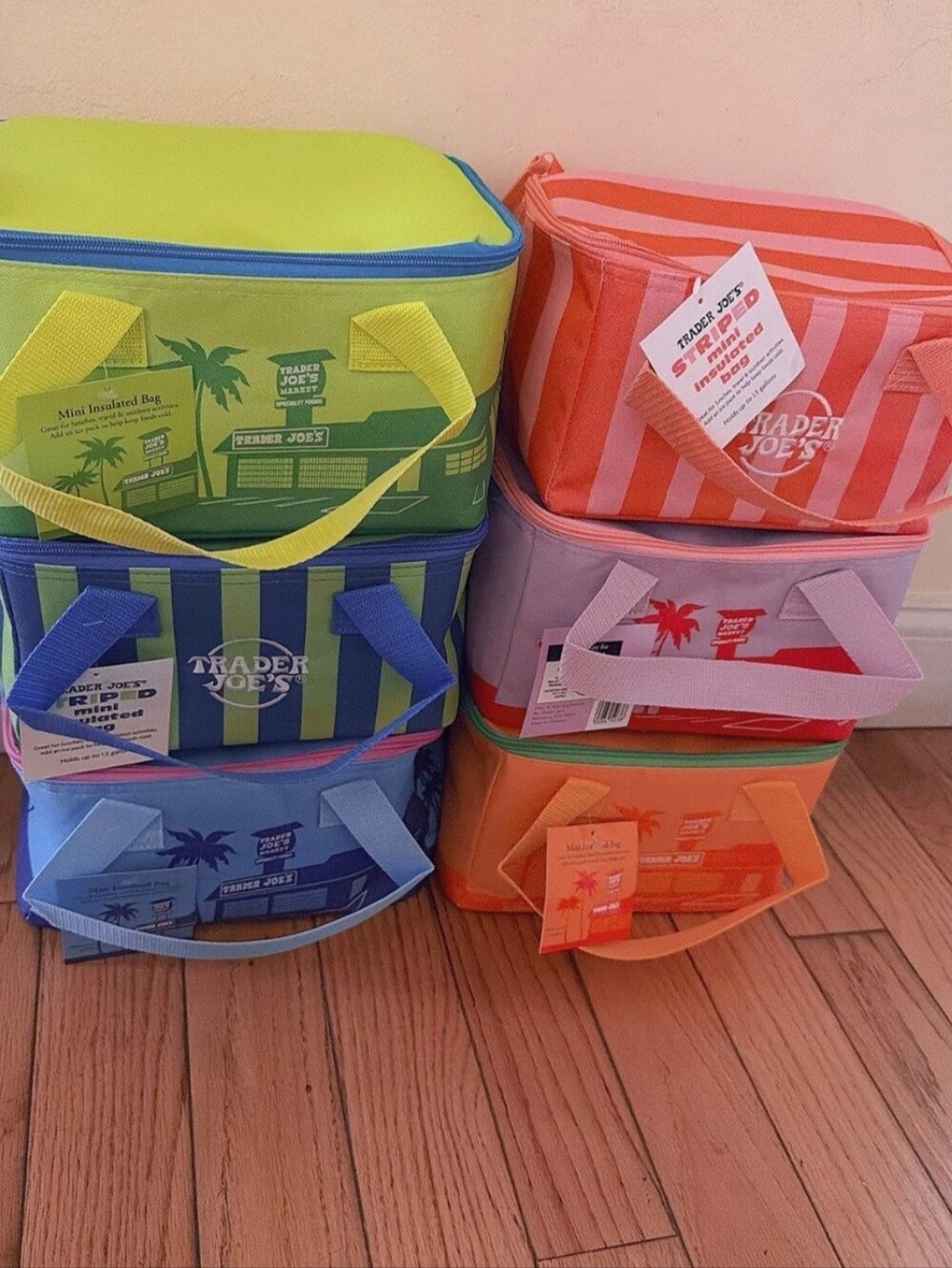 ALL 6 Trader Joe's Colorful Insulated Tote Cooler - Multi Colors